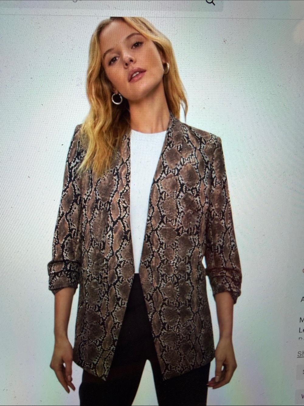 Babaton sz 6 Snakeskin open Blazer with shirred sleeves 4 that casual luxe look